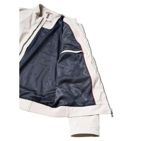 Blouson beige uni pourvu d'une coupe droite et d'un col montant - Image 8
