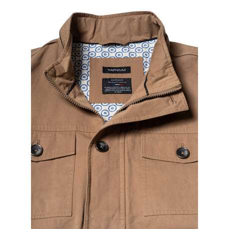 Parka en coton taupe unie avec une coupe droite et un col montant - Image 4
