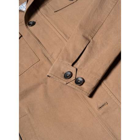 Parka en coton taupe unie avec une coupe droite et un col montant - Image 6