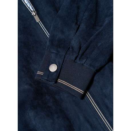 Blouson marine uni pourvu d'une coupe droite et d'un col montant - Image 6