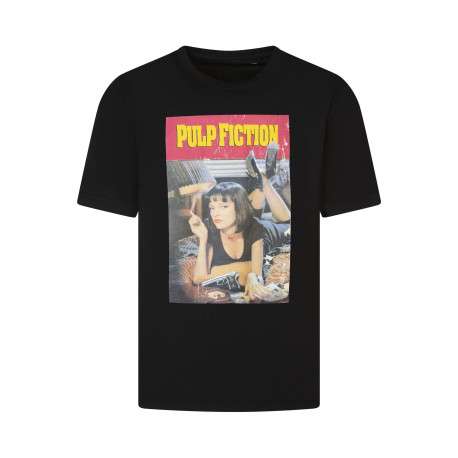 T-shirt en coton noir imprimé avec une coupe droite et un col rond