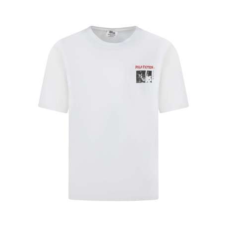 T-shirt en coton blanc imprimé avec une coupe droite et un col rond