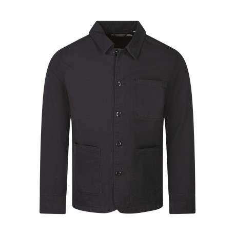Surchemise en coton noire unie avec une coupe droite et un col à revers