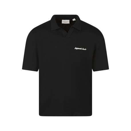 Polo en coton biologique noir uni avec une coupe droite et un col à revers