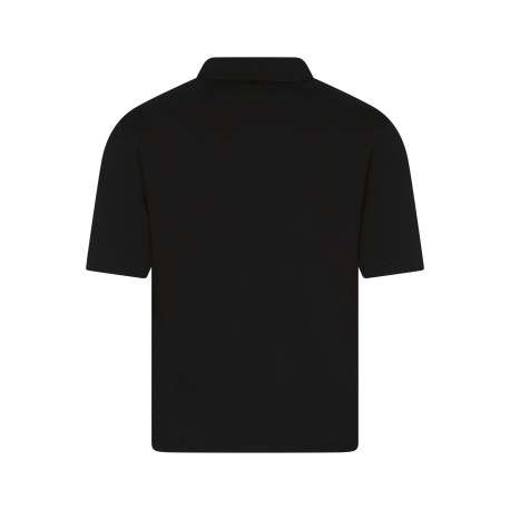 Polo en coton biologique noir uni avec une coupe droite et un col à revers - Image 2