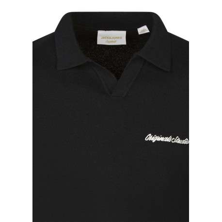 Polo en coton biologique noir uni avec une coupe droite et un col à revers - Image 3