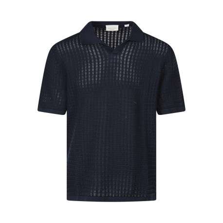 Polo en coton biologique marine uni avec une coupe droite et un col revers