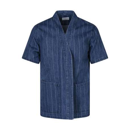 Surchemise à rayures en coton bleue unie avec une coupe droite