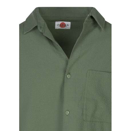 Chemise en coton kaki unie avec une coupe droite et d'un col chemise - Image 3