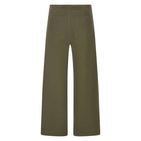 Pantalon Madeline en coton mélangé kaki uni pourvu d'une coupe large - Image 2