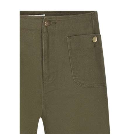 Pantalon Madeline en coton mélangé kaki uni pourvu d'une coupe large - Image 3