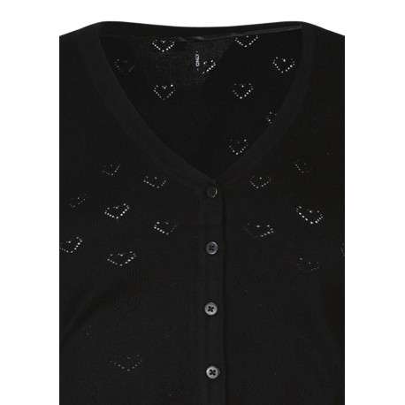 Gilet noir uni pourvu d'une coupe droite et de motifs coeurs en maille ajourée - Image 3