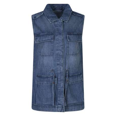 Blouson en jean en coton bleu uni pourvu d'un col chemise et d'une coupe droite