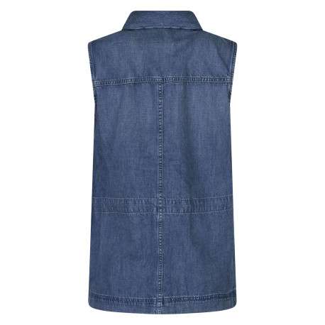 Blouson en jean en coton bleu uni pourvu d'un col chemise et d'une coupe droite - Image 2