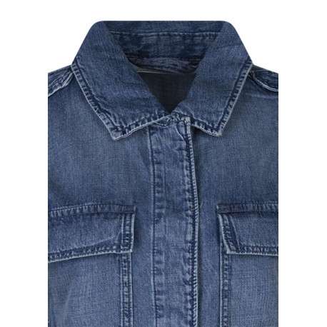 Blouson en jean en coton bleu uni pourvu d'un col chemise et d'une coupe droite - Image 3