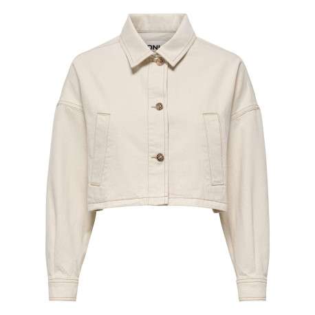 Blouson en jean en coton écru uni pourvu d'un col chemise et d'une coupe droite