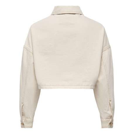 Blouson en jean en coton écru uni pourvu d'un col chemise et d'une coupe droite - Image 2
