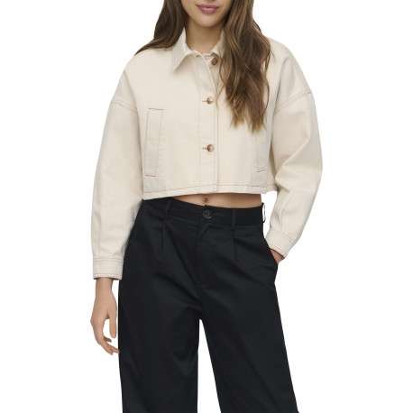Blouson en jean en coton écru uni pourvu d'un col chemise et d'une coupe droite - Image 5