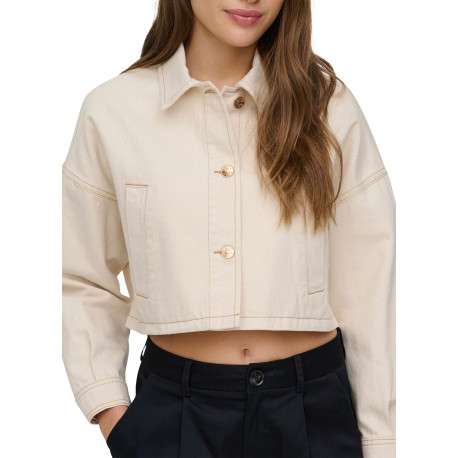 Blouson en jean en coton écru uni pourvu d'un col chemise et d'une coupe droite - Image 7