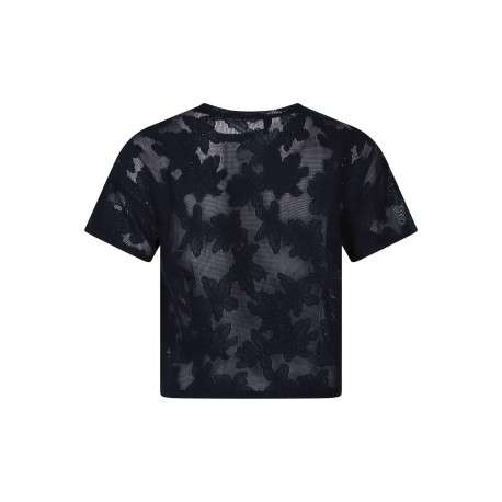 T-shirt en coton mélangé marine uni pourvu d'une coupe droite - Image 2