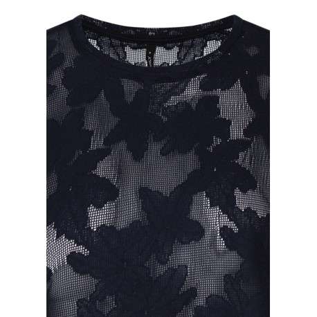 T-shirt en coton mélangé marine uni pourvu d'une coupe droite - Image 3