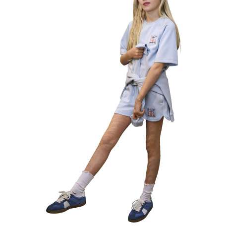 Short jogging ciel uni pourvu d'une coupe droite et d'une taille élastiquée - Image 3