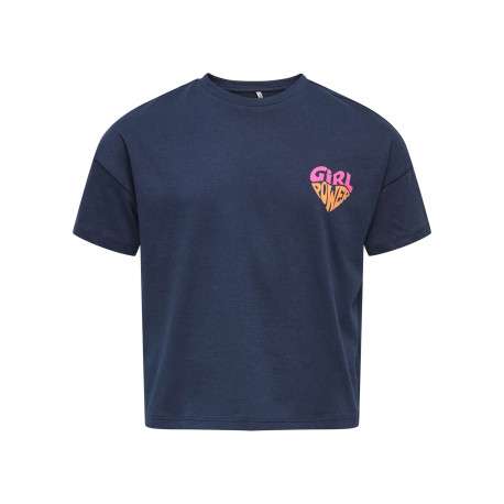 T-shirt en coton biologique marine uni pourvu d'un imprimé sur le coeur