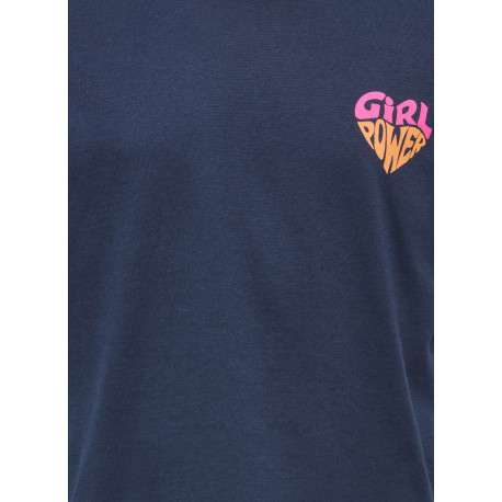 T-shirt en coton biologique marine uni pourvu d'un imprimé sur le coeur - Image 3
