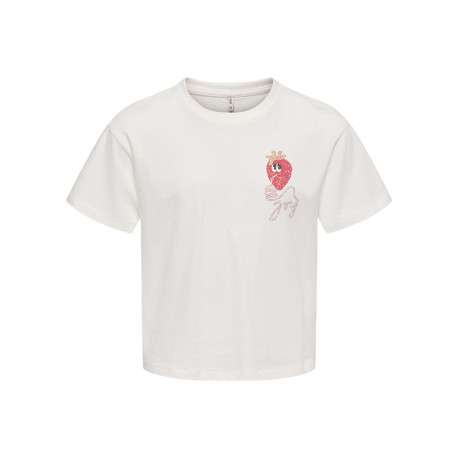 T-shirt en coton biologique blanc uni pourvu d'un imprimé fraise