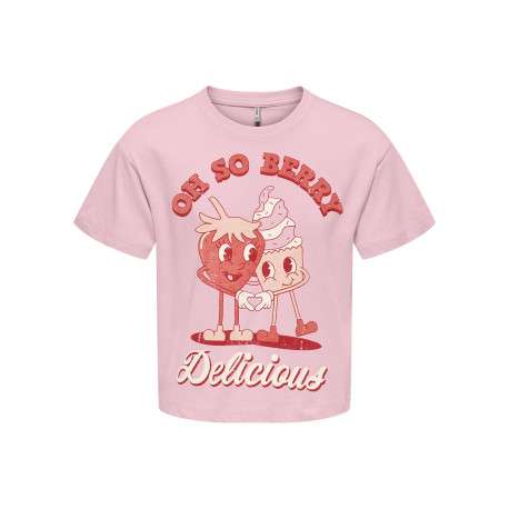 T-shirt en coton biologique rose uni avec un col rond et une coupe droite