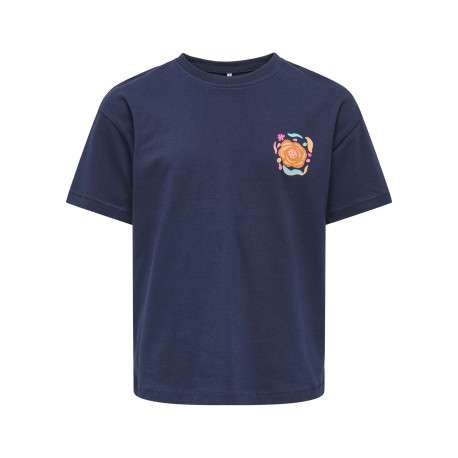 T-shirt en coton biologique marine uni avec imprimés floraux