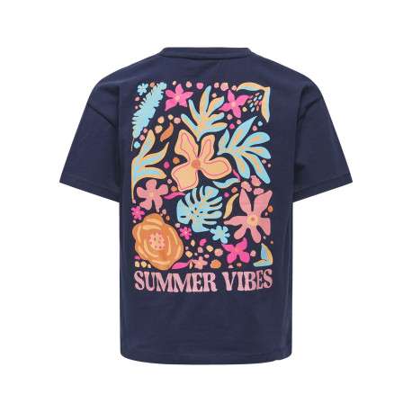 T-shirt en coton biologique marine uni avec imprimés floraux - Image 2