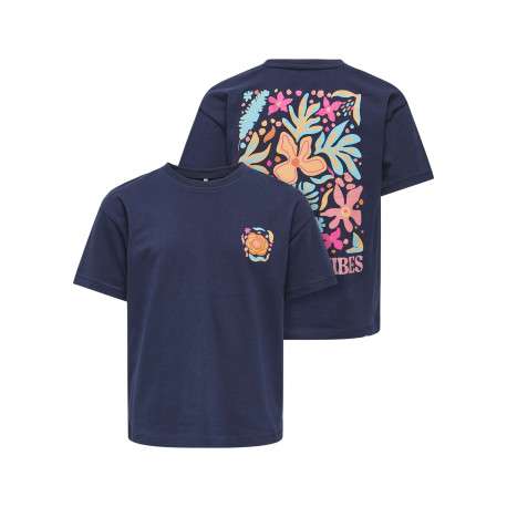 T-shirt en coton biologique marine uni avec imprimés floraux - Image 3