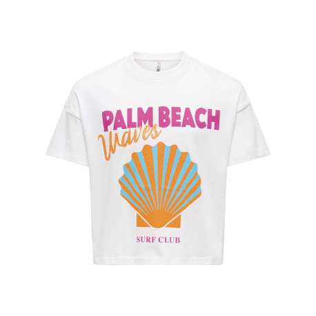 T-shirt en coton biologique blanc uni pourvu d'un imprimé coquillage