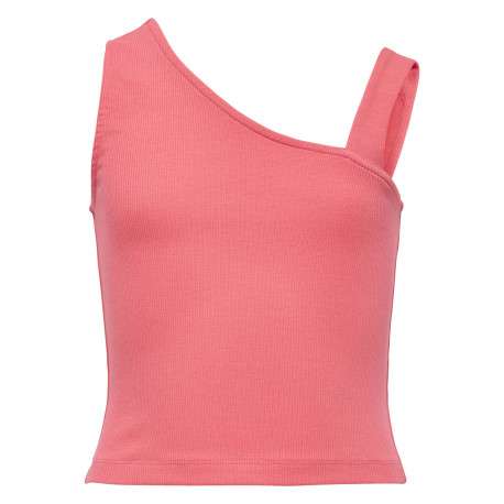Top en coton biologique corail uni pourvu d'une coupe asymétrique
