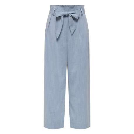 Pantalon chino ciel uni pourvu d'une coupe bootcut et d'une taille haute