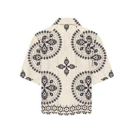 Chemisier en coton écru à motifs pourvu d'une coupe fluide et de manches courtes - Image 2