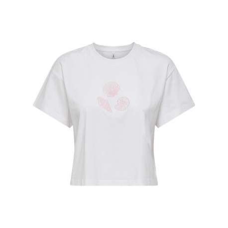 T-shirt en coton biologique blanc uni pourvu de broderies coquillages