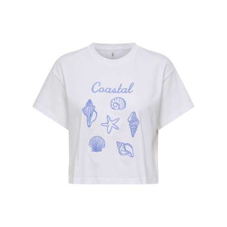 T-shirt en coton biologique blanc uni avec des coquillages brodés