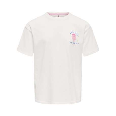 T-shirt en coton biologique blanc uni pourvu d'un imprimé glace