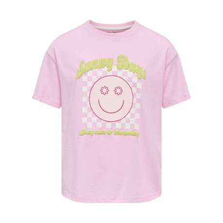 T-shirt en coton biologique rose uni pourvu d'un imprimé émoji