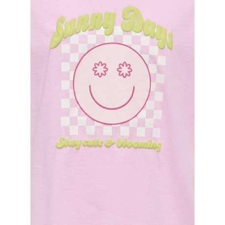 T-shirt en coton biologique rose uni pourvu d'un imprimé émoji - Image 3
