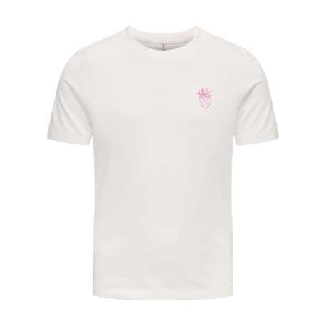 T-shirt en coton biologique blanc uni avec un imprimé fraise