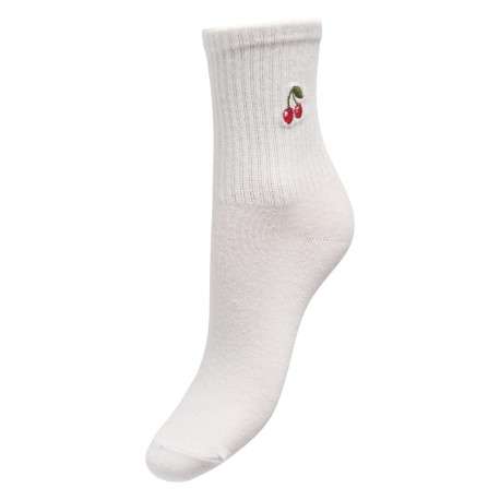 Chaussettes en coton mélangé blanches unies avec cerises brodées