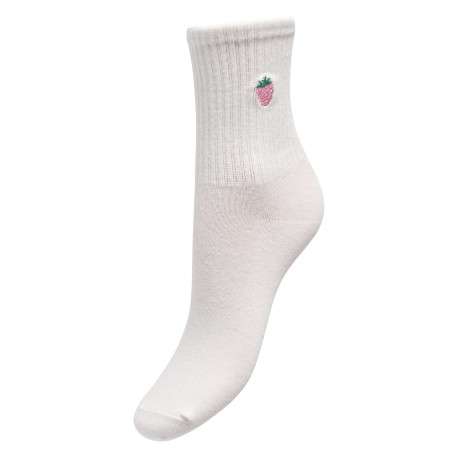 Chaussettes en coton mélangé blanches unies avec fraise brodée