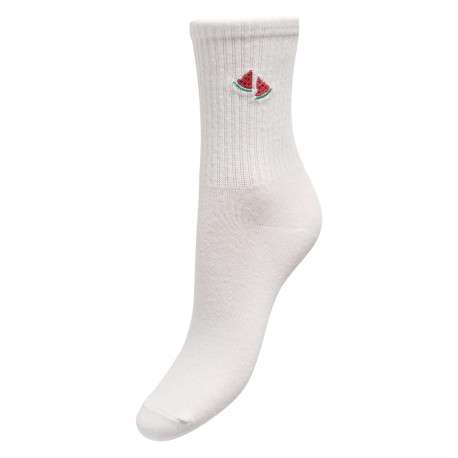 Chaussettes en coton mélangé blanches unies avec pastèque brodée