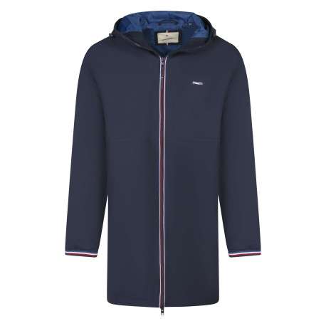 Parka marine unie avec une coupe droite un col à capuche et un zip