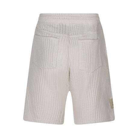 Short jogging en coton mélangé écru uni avec une coupe droite - Image 2