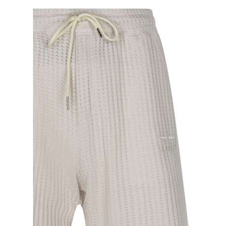 Short jogging en coton mélangé écru uni avec une coupe droite - Image 3