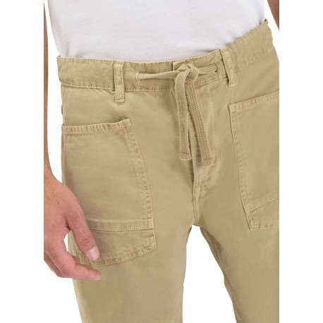 Short chino en coton beige uni avec une coupe droite muni d'un bouton - Image 6
